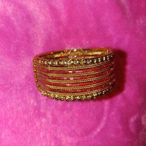Gorgeous Gold & Red Indian Cuff Bracelet
